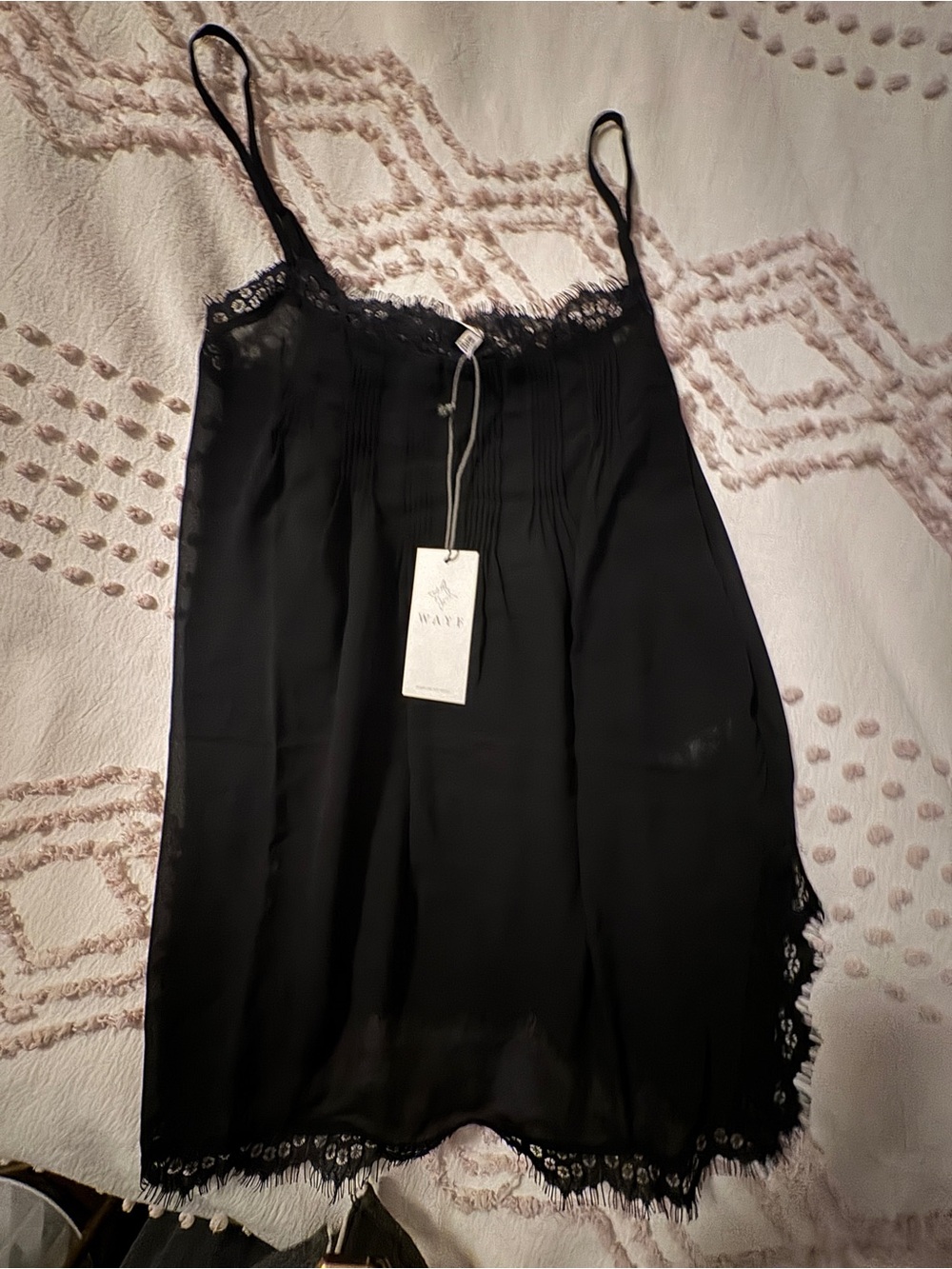 Wayf Black Lace-Trim sheer Chemise